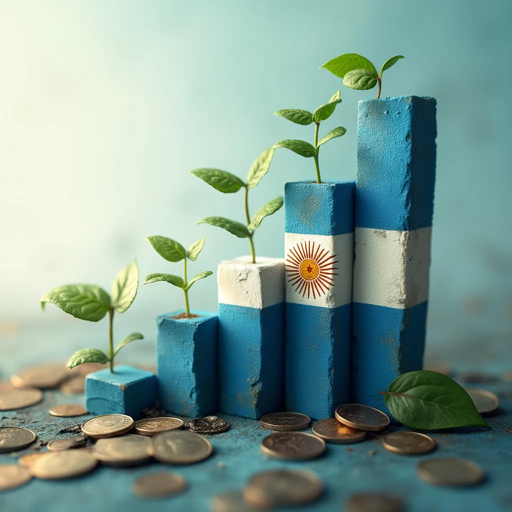 Visión financiera abstracta con gráficos ascendentes y la bandera argentina